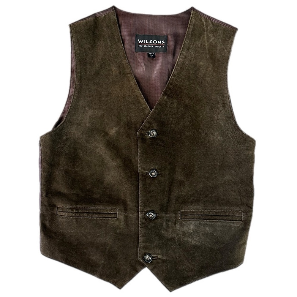 Vintage Wilsons The Leather Experts Brown Suede Leather Vest Button Front size L